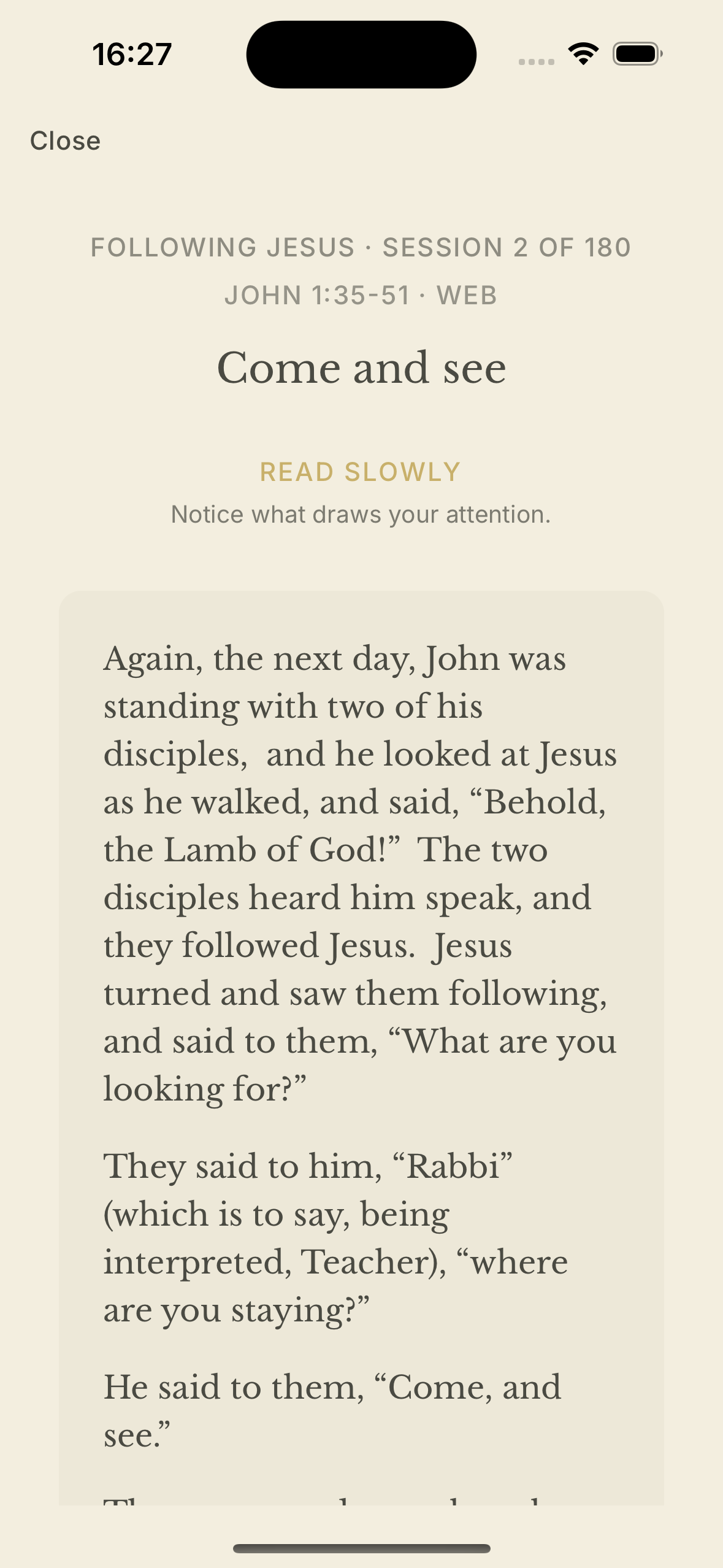 Tend Faith lectio divina session screen